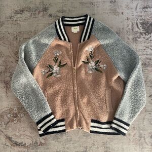 Maeve Pink and Gray Knit Sweater Jacket